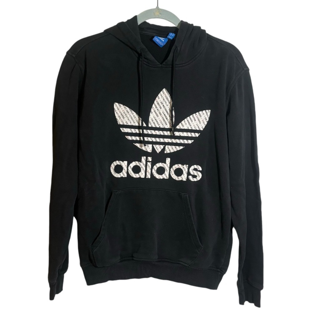 adidas Hoodie Men’s Small Black with White Classic Trefoil with the 3 stripes